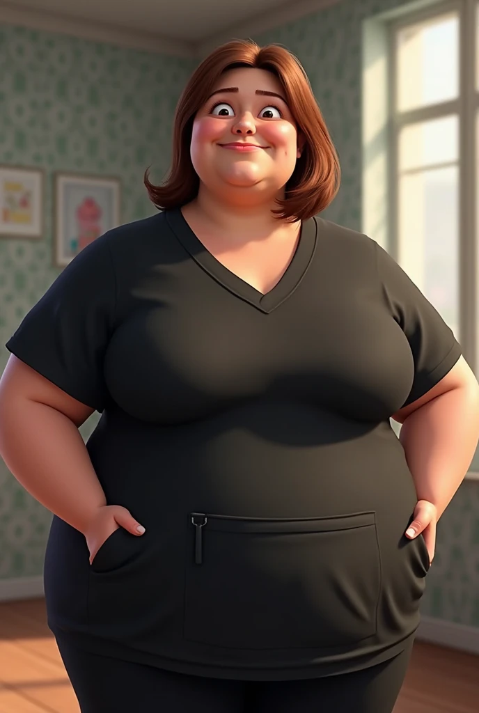 Aunt Cass, voluptuous, green eyes, long wavy brown hair, chubby, bbw, morbidly obese, protruding belly, bikini, high quality lighting, high contrast, HD
