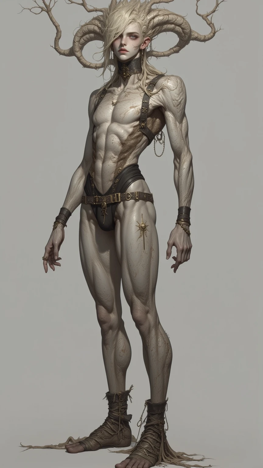 Full body image, 1 boy, male, character is a robot, young adult, solo, (((naked))), fair skin, short blonde hair, beautiful realistic eyes, visible (((intricate seams))) on skin, beautiful face, standing, relaxed pose, calm expression