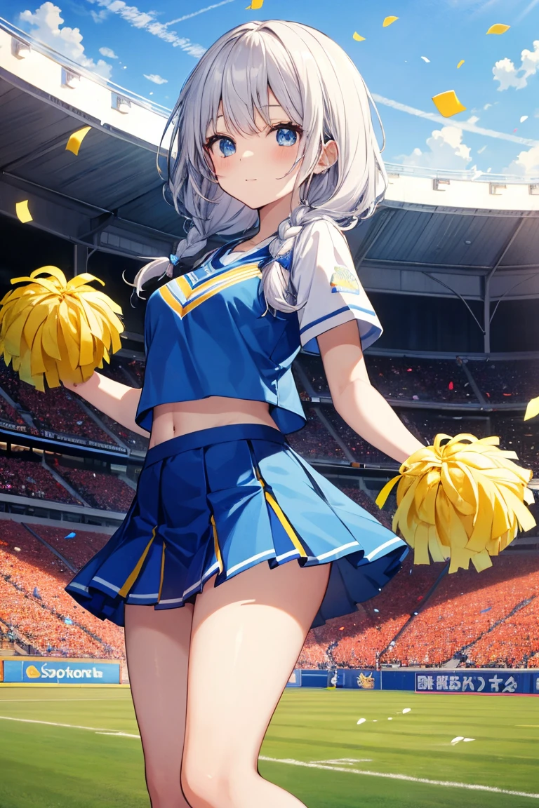 index, index,Silver Hair, (Green Eyes:1.5),Long Hair, (Flat Chest:1.2),Grin,tooth,Daytime,sunny,
,(cheer leading), (whole body), Lower, (Sweaty), Sweaty Wet Clothes, (White clothes),Sleeveless, Pleated skirt,Black socks,sneakers, Belly button support, playground, (Jump), (Jump), 足を曲げてJumpする, air, blue sky, Grass原, smile,Cheerleader, Pom-pom \(cheer leading\)have, Grass, smile, whole bodyがイラストに入るように,
break looking at viewer, whole body,(Cowboy Shot:1. 5) ,
break outdoors, Stadium,crowd, people々々々,A packed audience,
break (masterpiece:1.2), Highest quality, High resolution, unity 8k wallpaper, (shape:0.8), (Beautiful and beautiful eyes:1.6), Highly detailed face, Perfect lighting, Extremely detailed CG, (Perfect hands, Perfect Anatomy),