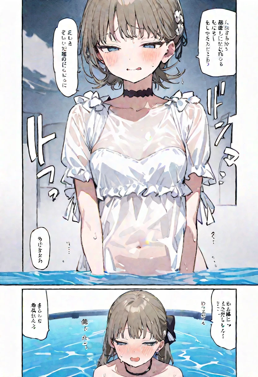 (woman from afar in front of a giantess breasts: 1.2), (miniature woman in front of the breasts of a giantess: 1.2), a giantess looming over a minigirl on water, (miniature woman on a tiny water in front of a girl: 1.1), (princess bathtub background: 1.2), (2girls:1.5), (giantess:1.2), (size difference: 1.2), (height difference: 1.5), (bra:1.2), very detailed, beautiful, professionally drawn, (perfect beautiful skin), (huge breasts with nipples: 1.2), (mature woman: 1.4), looking at another, (two girls looking at another: 1.2)