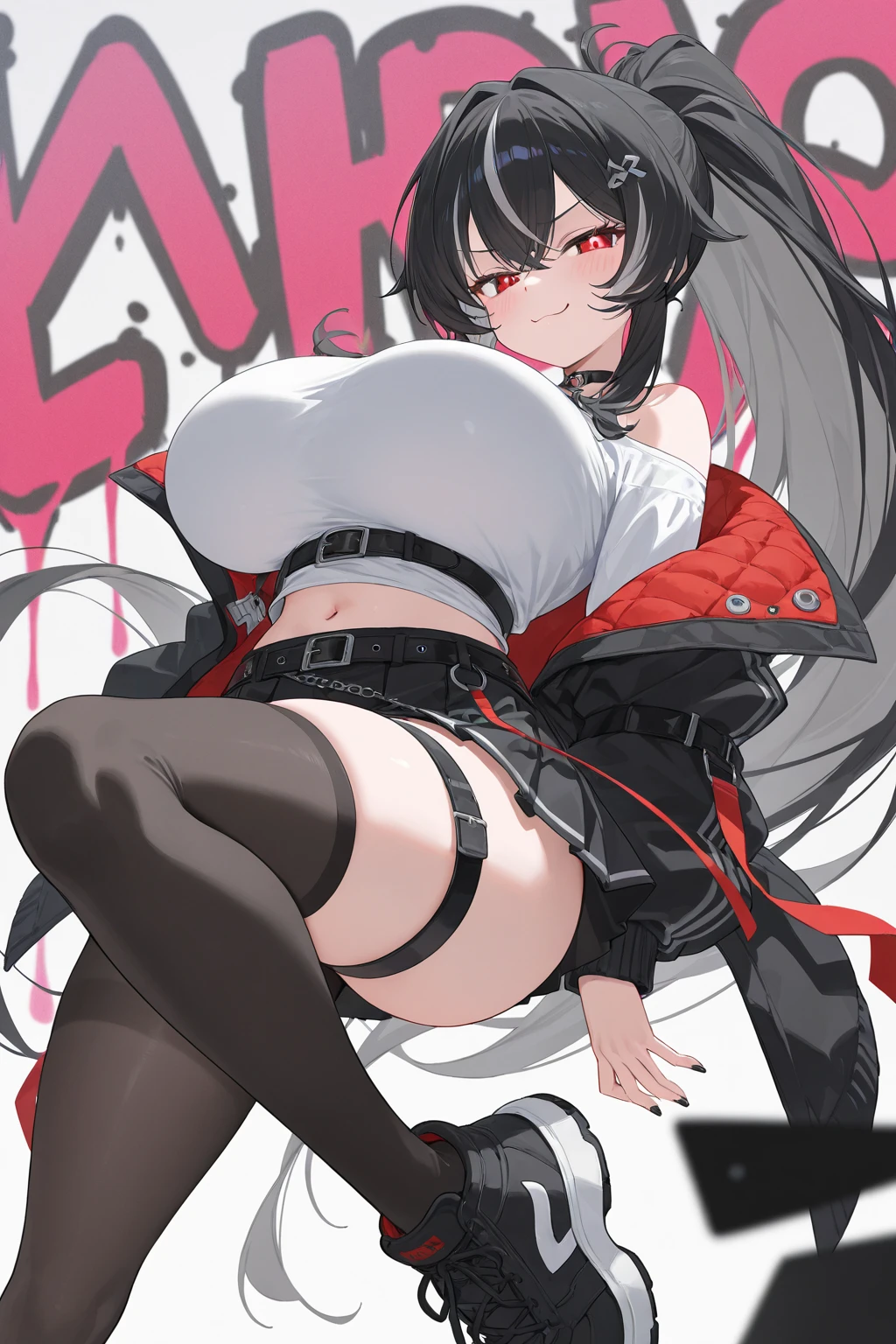 Captive, ninja, ponytail, black mask, big breasts, torn clothes, no panties, no bra, restrained, angry, rope, holding a wet stick