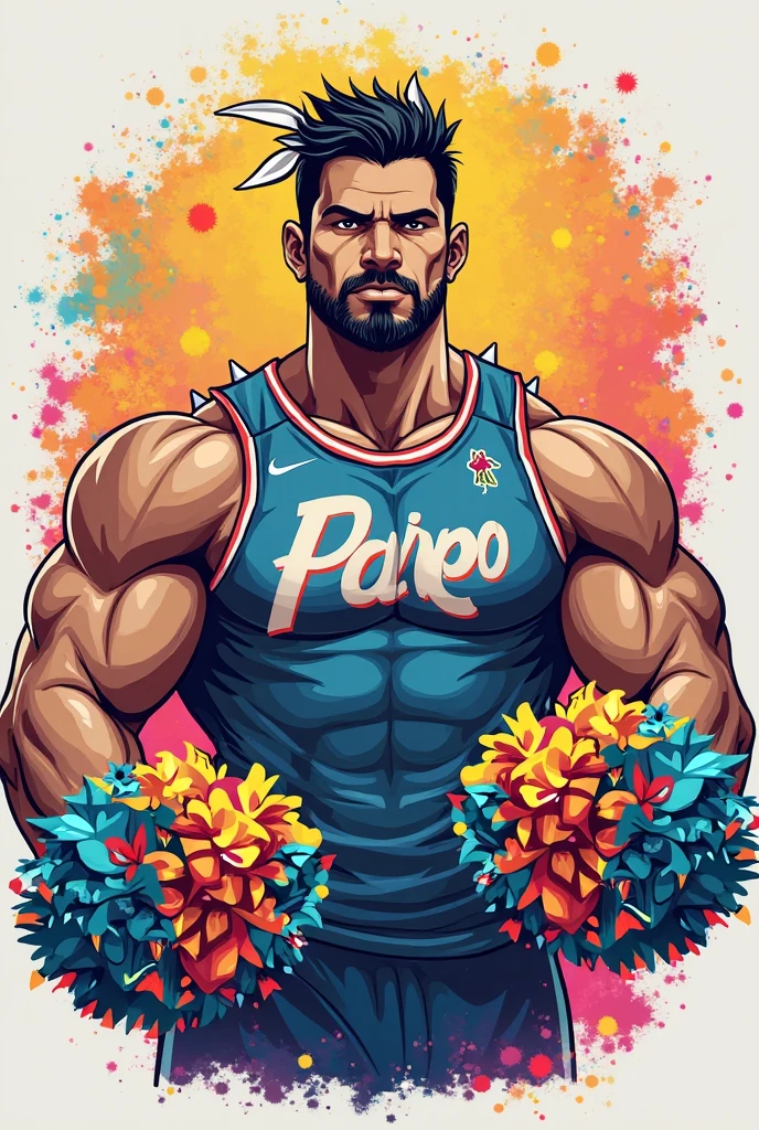 anime art, marvel art style, a hot sweaty latin tanned male, wearing soccer uniform, big bulge, holding a lgbt flag with a red X mark in it, squatting down