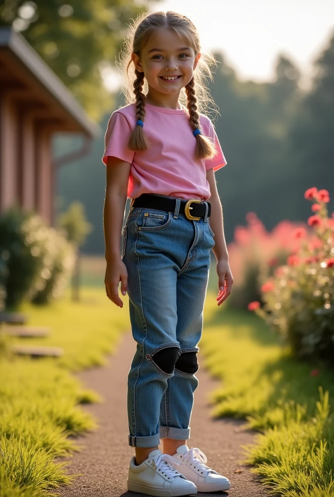 An elementary school girl takes off her pants and exposes her buttocks in the park