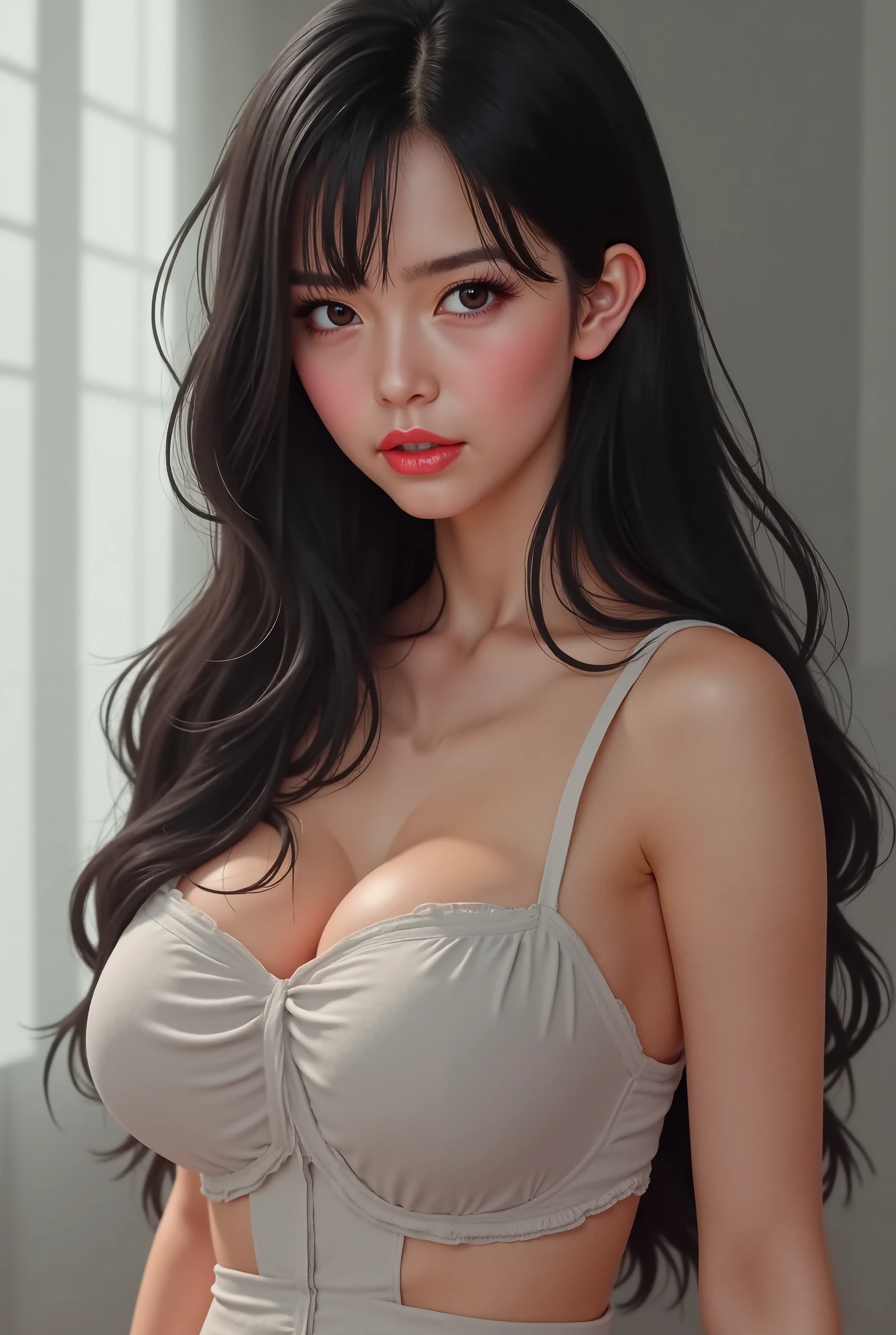 software, photograph, highest quality, High resolution 8K,The most beautiful teens,17 years old, White skin, Very detailed, Beautiful black hair with bangs、Perfect body, tight,Vibrant and exotic, erotic, , big breasts,Tight waist, big buttocks very well detailed, Fubuki , One Punch Man, Open fur coat,micro lingerie, wear a bra,((Narrow waist)), Asian Young Girl, ((big )),