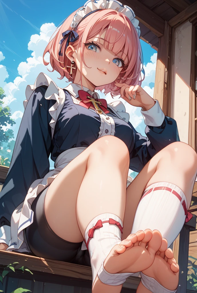 masterpiece, best quality, very aesthetic, absurdres, newest,1girl, wariza, masturbate, one_hand_between_legs ,open_mouth, saliva, tear in eyes,,embarrassed, ,komeiji_satori(touhou),pink_hair, hairband, heart_hair_ornament, blouse, blue_shirt,heart_buttons, frilled_shirt_collar, frilled_sleeves, frills,long_sleeves, wide_sleeves, pink_skirt,mary_janes, red_footwear,skirt, white_socks,in balcony