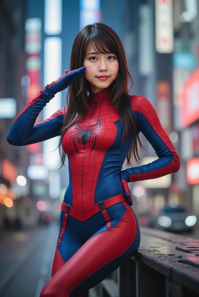 Create a Japanese woman with a spiderman suit