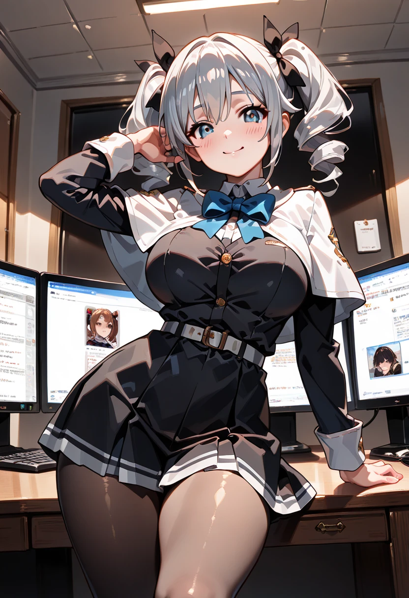 Erotic Anime Illustration、High resolution、A voluptuous high school girl who seduces herself in the broadcasting room、beautiful eyes、Artoria、sailor suit、ecstatic expression、Overwhelming huge breasts that go beyond common sense、thick legs with fat、perfect proportions、cowboy shot