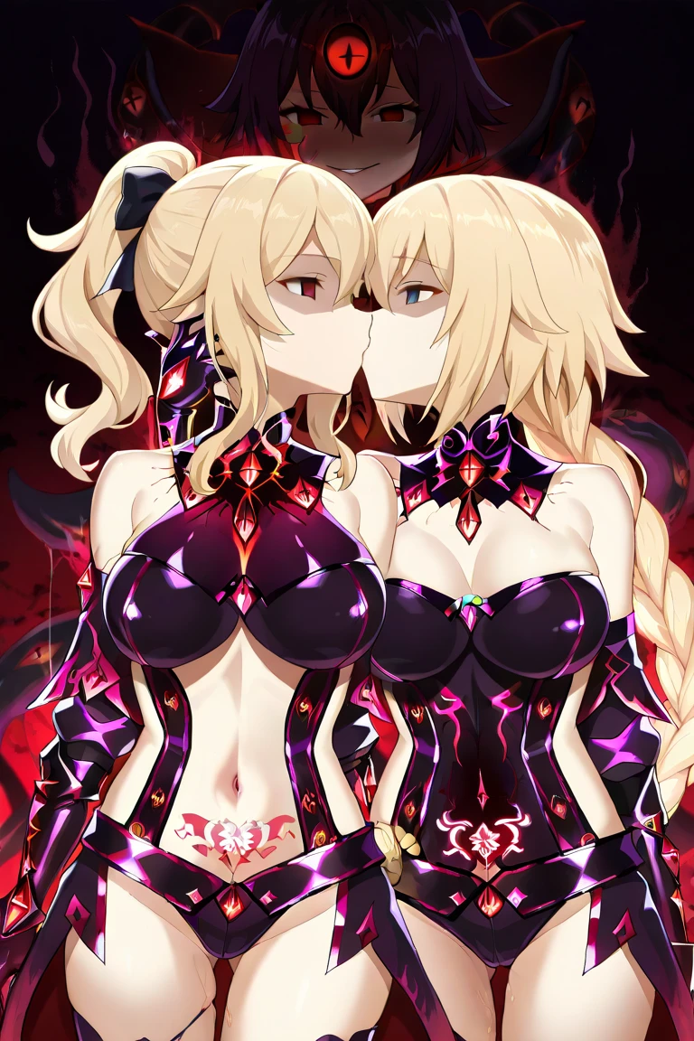 ((masterpiece)), ((best quality)), 1girl, adult, long hair, big bust, ((blonde hair)), very long blonde hair, ((intimidant look)), ((close-up)), profile image, green eyes, black and red clothes, sexy, dark colors, brillant eyes, ((coat with fur)), ((wavy hair)), exposed skin, ((sexy pose)), ((intimidant look)), good anatomy, ((dark sage clothes)), ((straight cut bangs)), emotionless, intimidant, ((beautiful eyes)), dark background, close up, ((detailed eyes)), beautiful eyes, ((detailed face)), hair bang, frontal look, evil, relaxed, smile, magical goddess othinus, abs, detailed face, eyepatch, huge tits, full body, ((detailed))