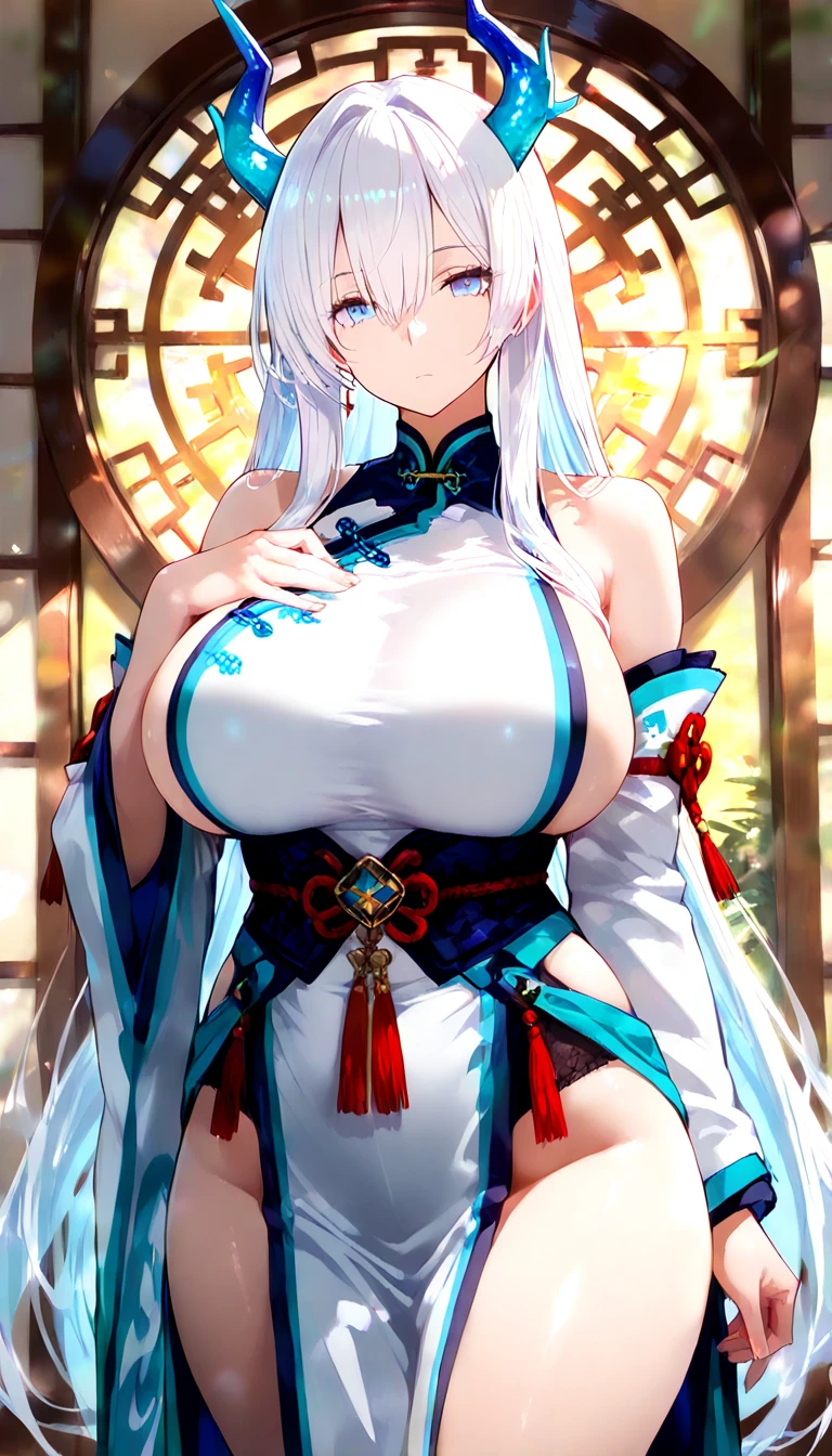 pure，elegant and charming，happiness，gentle expression，in love，(Colorful Hanfu，Meticulous and beautiful design)，black gloves，silver hair，blue eyes，See through transparent clothes，Stylish hair accessories，Transparent lace，Carving pattern，dress nicely，The background is an old Chinese palace.，inside the hall，elegant gesture，nighttime，black，The details are amazing.，sacred magic，light particles，The face and eyes are exquisite and beautiful.，Lightly redraw，finger repair,big breasts,Show your breasts,The cracks are clear...,((big tits))，(pubic bone), rift, visible chest, ((bare breast:1.37)), I see bulging nipples.,(((large areolae:1.4,pink,The nipples are clearly visible.....))),big breasts,Show your breasts,The cracks are clear...,((big tits))，(pubic bone), rift, visible chest, ((bare breast:1.37)), I see bulging nipples.,(((large areolae:1.4,pink,The nipples are clearly visible.....))),(((pussy,bare female genitals)))
