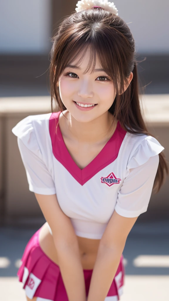 (masterpiece, best quality:1.1), (8K, raw photo, photo realistic:1.2, f22), (shiny skin),japanese,detailed skin,long hair,ribbon,detailed face, detailed eyes,smile,BREAK, real world, intricate details, smil, BREAK, 1girl, full body,(short sleeve,dress,polka dot pattern,pink),BREAK ,(Chair:1.4)