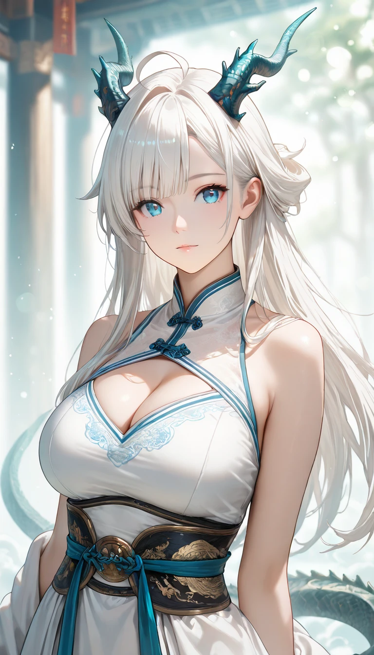(((Masterpiece))), (((Highest quality))), ((Ultra-detailed)), ((Super fine illustration)), ((Ultra-fine painting)), (16K highest quality wallpaper:1.4), (Upper body:1.6), HDR, (Highly detailed and delicate illustration style:1.8), Detailed skin texture, Detailed cloth texture, Extreme detailed description, (Highly detailed face:1.4), (Highly detailed beautiful silver fox ears:1.4), (Highly detailed beautiful low-ponytail:1.2), (Highly detailed beautiful blue eyes:1.2), Original, Intricate details, Super details, Direct light:1.6, (Perfect anatomy:1.4), (Highly detailed hands:1.2), (Highly detailed fingers:1.2), (Highly detailed fingertips:1.2), (27-years-old), Real, (Solo:1.6), ((A very beautiful and attractive silver (fox) female fashion model:1.4)) BRAKE (Beautiful and adorable silver fox ears:1.8), (Highly detailed and delicate silver fox ears:1.6), (Beautiful and well-shaped big breasts:1.2), (Beautiful and well-shaped buttocks), (Beautiful and shiny silver low-ponytail:1.6), (Highly detailed and delicate silver low-ponytail:1.2), (Beautiful and clear blue eyes:1.6), (Highly detailed and delicate blue eyes:1.2), (Highly detailed face:1.4), (Smile:1.5), (Blush:1.3), (Looking at viewer:1.4), (Standing:1.2) BRAKE ((Brightly white and red colored) and divine cleavage traditional shrine maiden costumes at Japanese shrines:1.4), (Japanese divine cleavage traditional costume:1.2) BRAKE ((Highly detailed and beautiful Ise Grand Shrine in Mie Prefecture just after noon in the background:1.6), Highly beautiful in the sunny sky background just after noon:1.2) BRAKE 