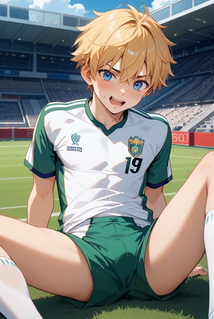green hair,green eyes、very angry、tears、blush、(collar),(lead)、elementary school girl、((small breasts))、large bulging nipples、((big pink areola,))、(((squat, spread your legs)))、naked、((()))、lolicon、 bodape、With a big head 、thin legs、low length、((shining outline))、(((masturbation)))、(((stadium full of spectators)))、blue sky、(((A large amount of white love juice drips from the pussy.)))、((Open mouth and white semen drips))、Puddles under the crotch、(((There are many male spectators near her)))