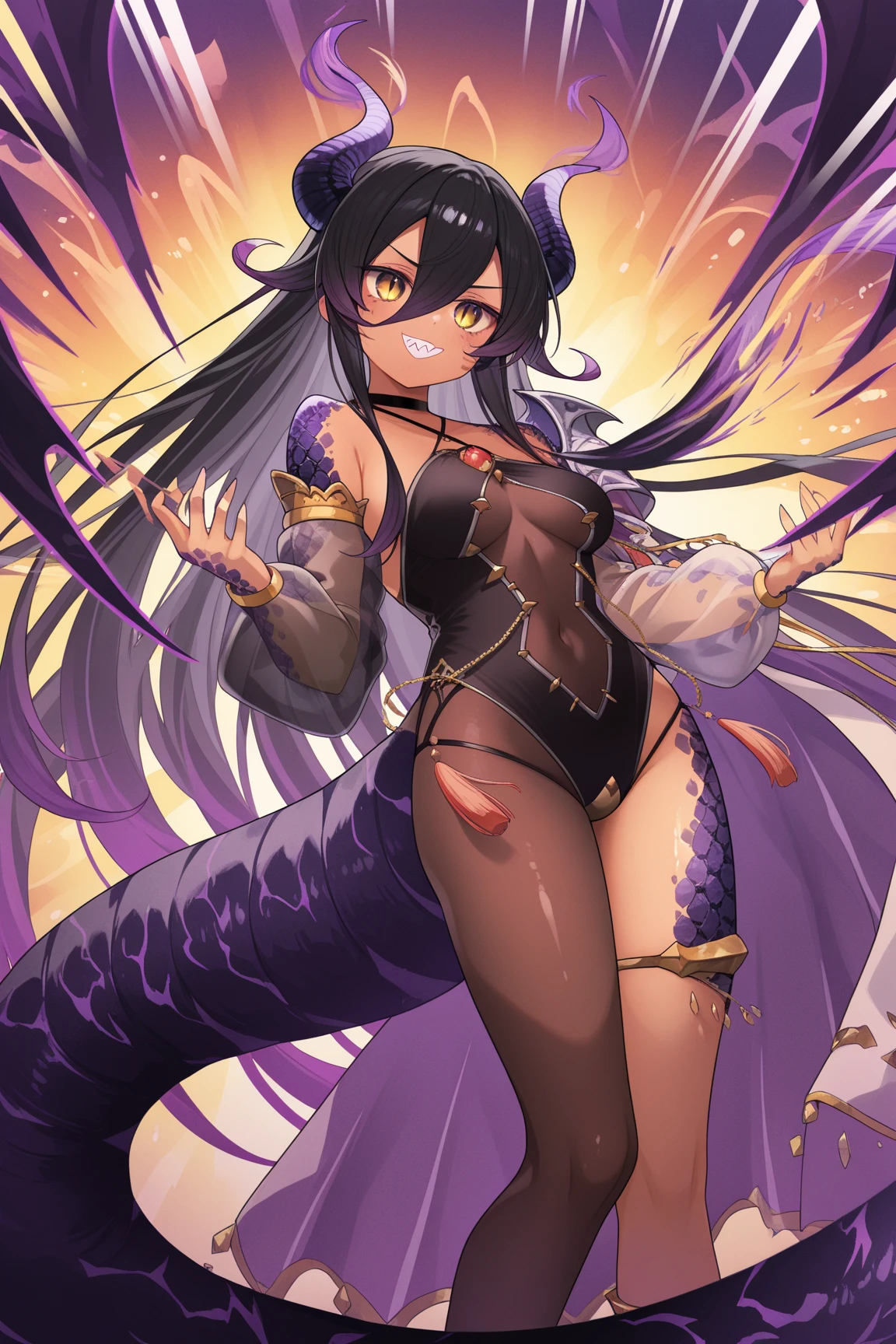 ((Highest quality、unity 8k wallpaper、32k、masterpiece、Very detailed、Ultra-high resolution、Ultra-high resolution、 Very detailedな顔, RAW Photos, Professional, Ultra-fine painting, Anatomically Correct Lizard Girl)) Yui Kotegawa transforms into a Blue Dragon, kotegawayui, Long black hair, Yellow Eyes, ((Reptile Eyeouth with sharp fangs,、(From shoulder to collarbone、It is covered with fine scales up to its neck.)、(((In the ass、Juxtaposition, Impressive lizard tail stretching from tailbone to spine))) 、((Dragon legs with sharp claws、Fine blue scales that stretch like socks down to the thighs、Fine blue scales that grow like long gloves、Long nails))、Nipples are fully visible、((There are fine scales on the sides、It has fine blue scales growing around its waist..., Scales on the back、Scales from flank to thigh))、(The boundary between the scales and the skin is unclear)、((A small fin on the spine that continues to the tail))、(((Giant blue bat wings growing from the shoulder blades on his back)))