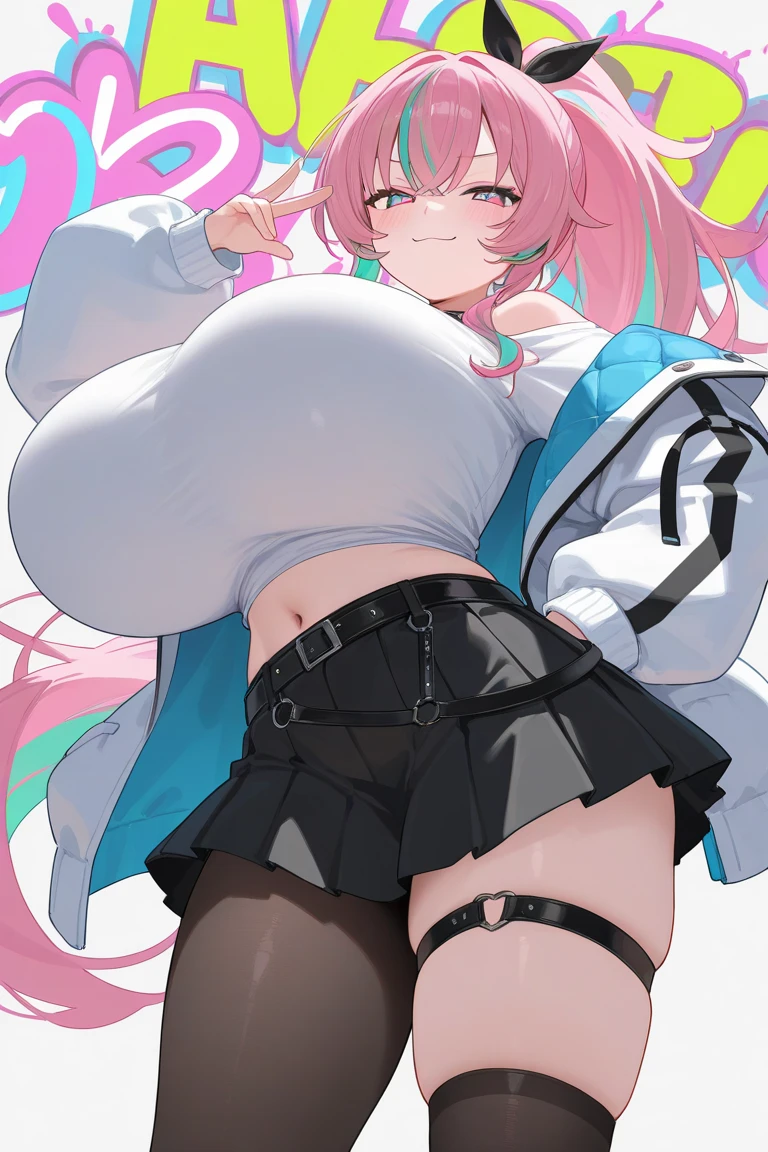 1boy, (((mommy))), (dark skin)), (((butterfly hair))), (((jacket))), ((((massive chest)))), ((((massive ass)))), (((thick thighs))), (((black glasses))), Astolfo:FGO
