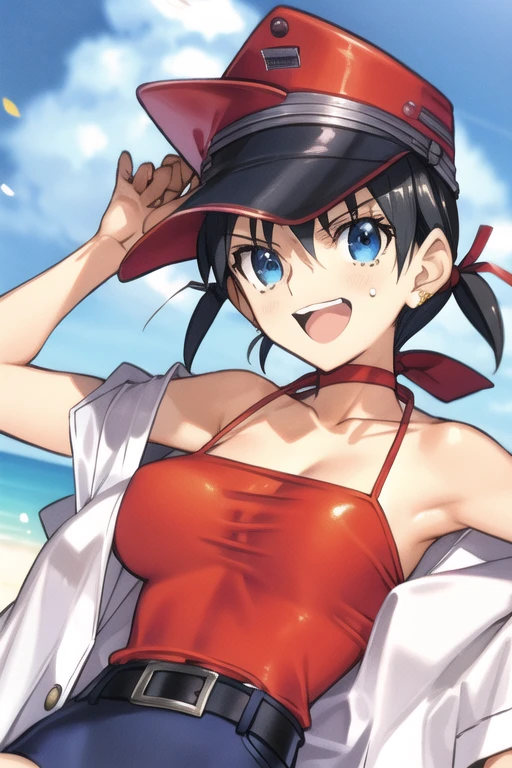 (obra-prima, melhor qualidade) detalhado, 1girl_yunyun_konosuba, solo, oceano, rochas, sereia, shell bikini, cabelo castanho, red eyes.