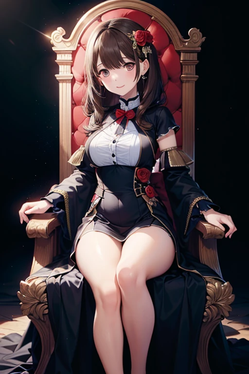 Throne of Power, Leg spread, (masterpiece), highest quality, Megumin:1.5, Fearless smile, 1girl, uhd, retina, masterpiece, ccurate, anatomically correct, textured skin, super detail, high details, high quality, best quality, highres, 4K