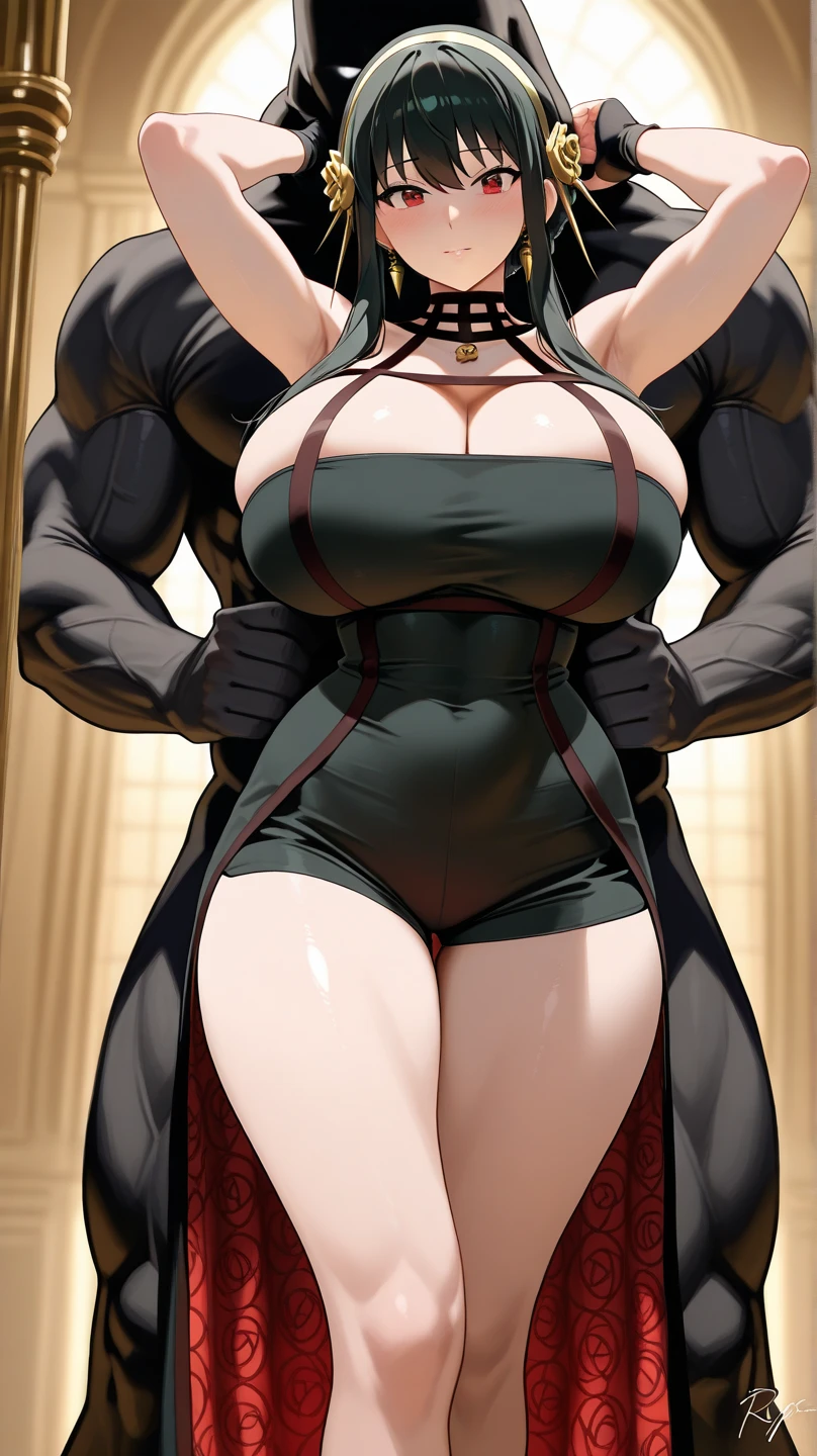 ((((Masterpiece)))), beautiful details, perfect focus, smooth 8K wallpaper, 4320p, high resolution, exquisite texture in every detail, perfect eyes very high detailed, perfect pupils, sclera_eyes_detail, eyes:1.2, human anatomy correct, pastel, hyper_detailed:1.5, (masterpiece), (picture-perfect:1.4), high_resolution, very_high_resolution, ((1girl)), (18 years old), solo, short_hair, black_hair, ((red eyes)), breasts, skirt, gloves, dress, bare shoulders, ((((gigantic_breasts)))), outdoors, choker, (((black gloves))), belt, black skirt, clothes lift, black dress, thigh strap, white bra, ((translucent white sexy panty)), tight black thigh high stockings, ((torn torn clothes)), skirt lift, lifted by self, black belt, ((from_below)), sitting pose, ((spread lengs)), open-lengs, realhands, realfeet, 5fingers hands perfect: 0.8, ((((well drawn and drawn hands: 1.5)))), 5toes feet perfect, perfecteyes eyes, abs abdomen, yor forger Spy family, 