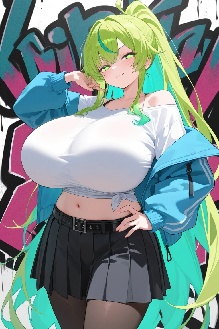 high color saturation、masterpiece、highest quality、High resolution, 1 girl, Insanry Details, (very sexy:1.3), (big boobs:1.3), (thin waist), (bubble butt), (thick thighs), tight crop top, Short tight skirt, white panties, green eyes, Long golden hair, bright, clear eyes, cute eyes, soft skin, I can see the pants, (embarrassing), (blush:1.4), 