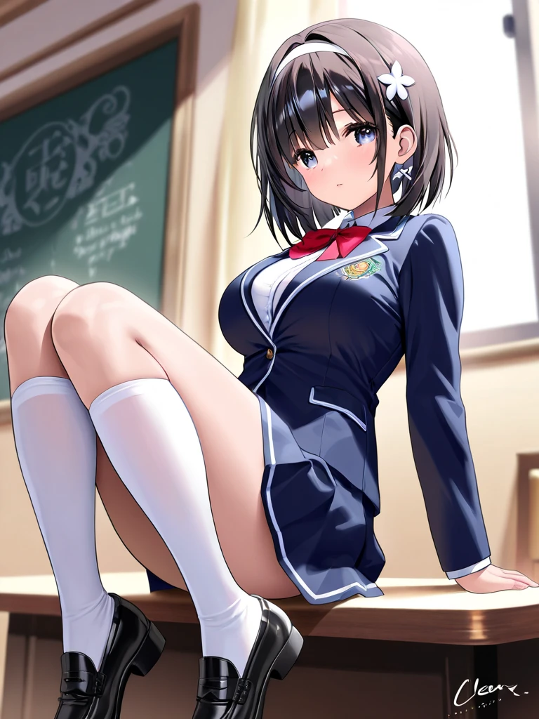 classroom,高校のclassroom,Girls in uniform,Sitting on the floor,Leg spread,Spreading legs,Looking forward,Normal milk,Normal boobs,Black Hair,Short Hair,Blue Eyes,Very embarrassed,Hold your mouth with your hand,Embarrassed face,Shy with open mouth,blush,Very embarrassed,Look Away,naked,Front viewStanding,Not looking at me,Looking away,Turn away,Thick thighs,Angle from below,Watch her from below