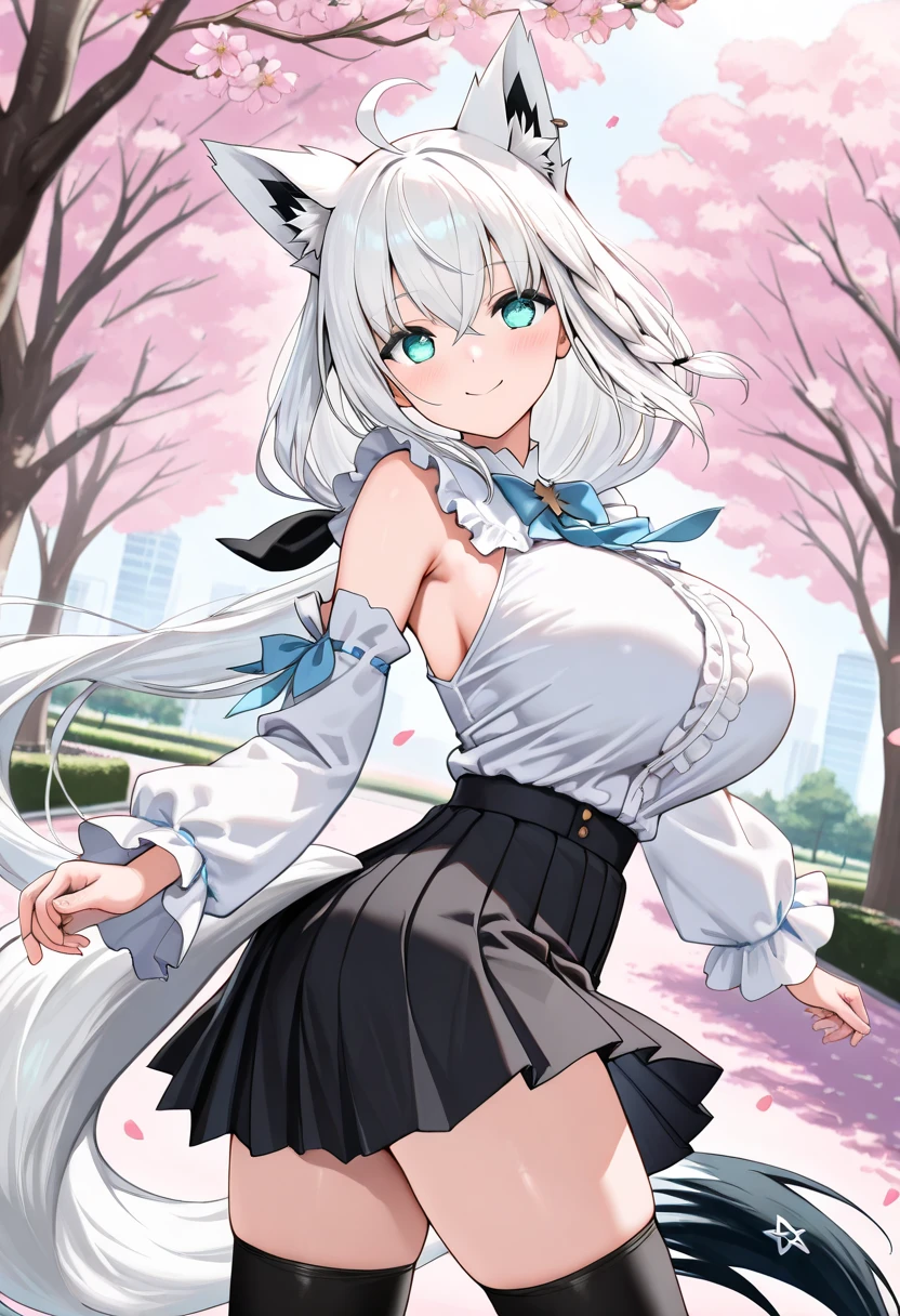 (Overlooking the perspective),dynamic angle,Super meticulous,illustratio,closeup cleavage,Looking directly at,1girll,(fanciful:1.4),(Blue eyes:1.233),Her eyes shone like dreamy stars,(glowing light eyes:1.233) ,(美丽细致的眼睛:1.1),(silber hair:1.14),(messy  hair,Very long hair,french braid,Hair between both eyes,Lateral hair),(+(Gray hair flower:1.14)),(Chiffon dress,Uniform white flower pattern)/=(army suit:1.24),(Wide sleeves),(Fingerless gloves),choker necklace,(miko thighhighs),high heels boots,(Frightened expressions),(standing on your feet), (big trees，In the forest，Shadows interlace, All kinds of beasts, ),(flor branca,full bloom),(flowingwater),(Dark Blue World Tree:1.14),(废墟),(natta:1.2 ),Dreamy,soul,(Fluorescence),(Flying translucent blue butterfly:1.15),[[Delicate fingers and hands:0.55]::0.85],(Finger details),(yubao:0.5),3D，full bodyesbian，the detail，Background bokeh，high qulity，high detal，deep v big breasts，huge-breasted，flat lay，Expose cleavage，Large trees interlace，full bodyesbian，Lie on the grass