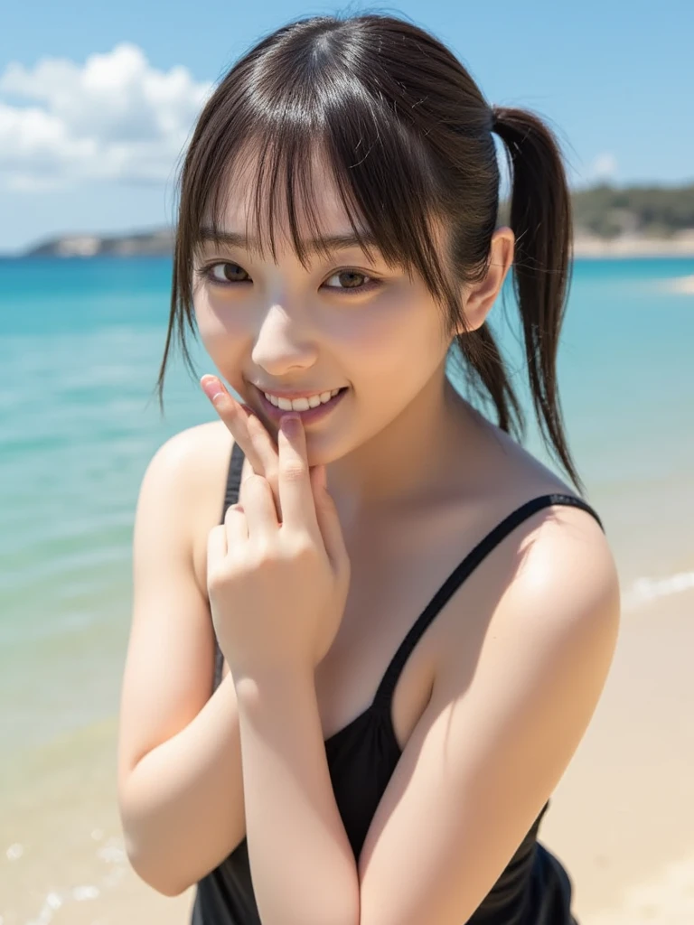 Japanese female, (underweight), (medium bust best quality:1.5), 30 years old, (cheerful grin:1.1),
desert, (lying on back), curly hair, (swimsuit)