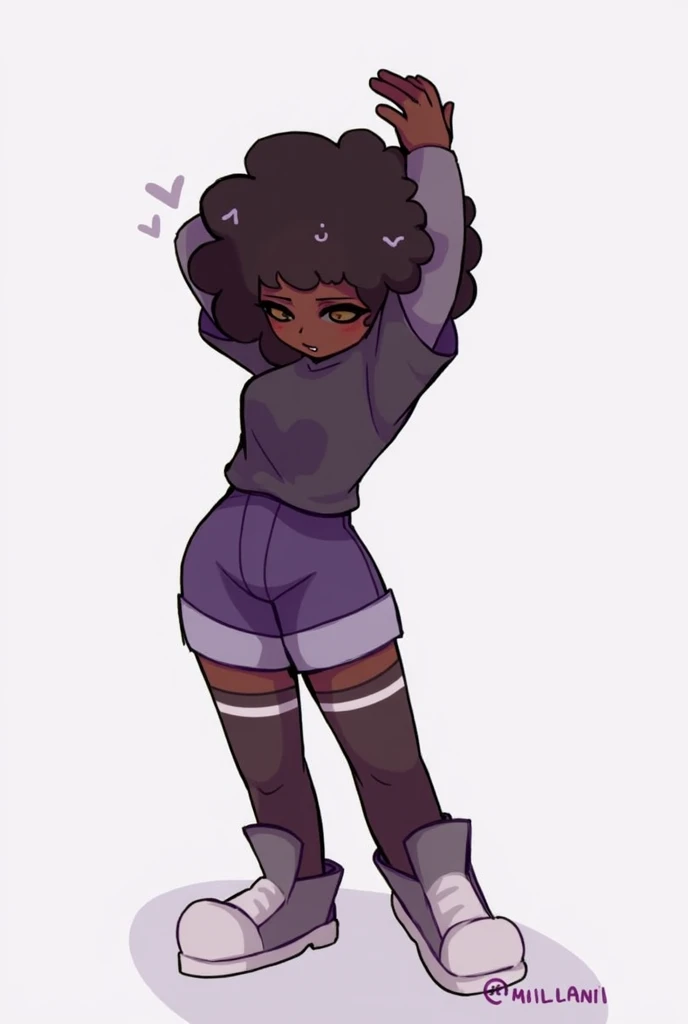 1girl, dark-skinned girl, solo, large black afro hair, wearing a seamless zipperless fully pink Nylon outfit with pink leggings, pink long sleeve tight0fitting Nylon shirt, no logos, long afro hair, green eyes, large ring earrings, smile, jewelry, looking at the viewer, earrings, Black hair,