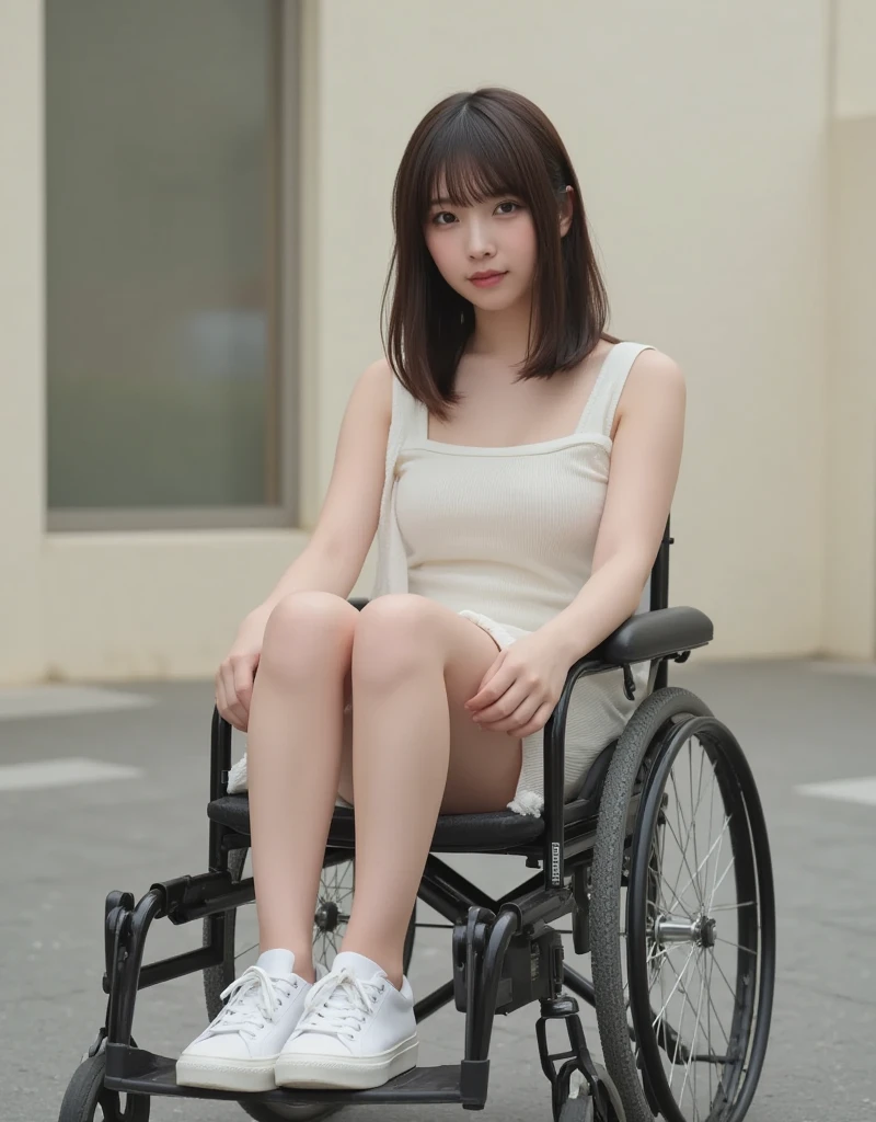 (1girl:1.2), masterpiece, best quality, best detail, best proportion, best anatomy, best face, blush, best shaped breasts, very big breasts, (very short black hair) ((14 year old japanese lowteen):1.3), ((full body shot):0.9), view from side, (athlete girl), ((prosthetic limbs):1.4), ((prosthetic girl):1.0), (nsfw:1.1) , (full nude:1.5), cameltoe, loose a competition, sadly, tears, blush, trackfield(background), (spread her legs wide),