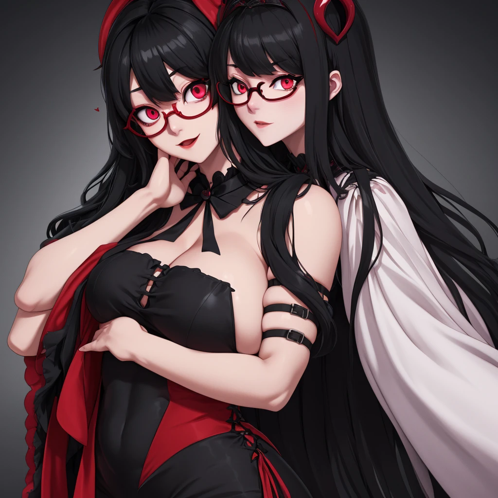 my hero academia character, girl with short shoulder-length black hair with red strands, you have light brown skin, Brown eyes, 4 earrings in the left ear and 3 earrings in the right ear all silver in color, curled eyelashes, Red lipstick, a silver necklace, magnifying glasses black and height 1.66 cm 