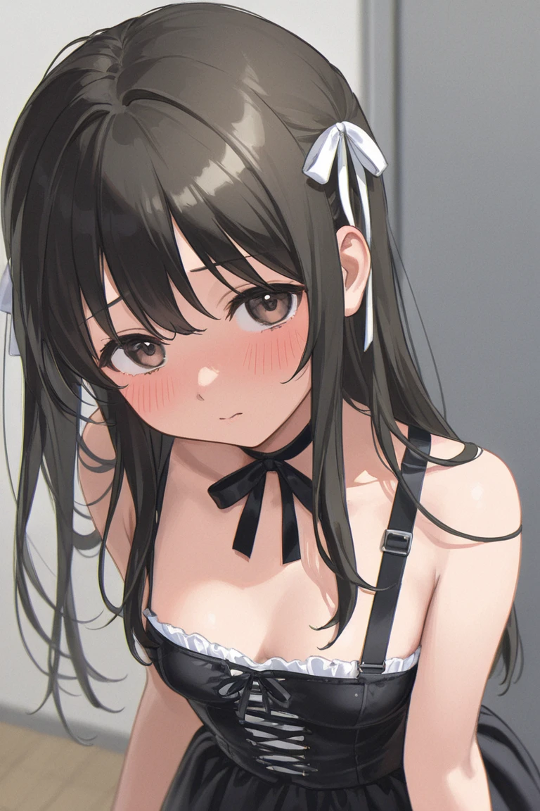 Hands Behind Back,Tied with hands behind back,from front,front view,looking at viewer, looking ahead,from above,cowboy shot,1girl,Beautiful 11 year old girl,Japanese,Slender,,low length,Small breasts,Thin legs,Small Ass,Baby Face,Small face,Black Hair,Row Twin Tails,Short Twin Tails,Gray Eyes,puffy eyes,middle School girls,Sheer black and white negligee,Sexy Lingerie,open mouth,tongue out,front face,Kneeling,Straight Stand,Beautiful and detailed anime art,Anxious expression,Sexy vibe,cum on tongue,Dimly lit room,On the bed,Simple Background,Gray background,Low lighting,