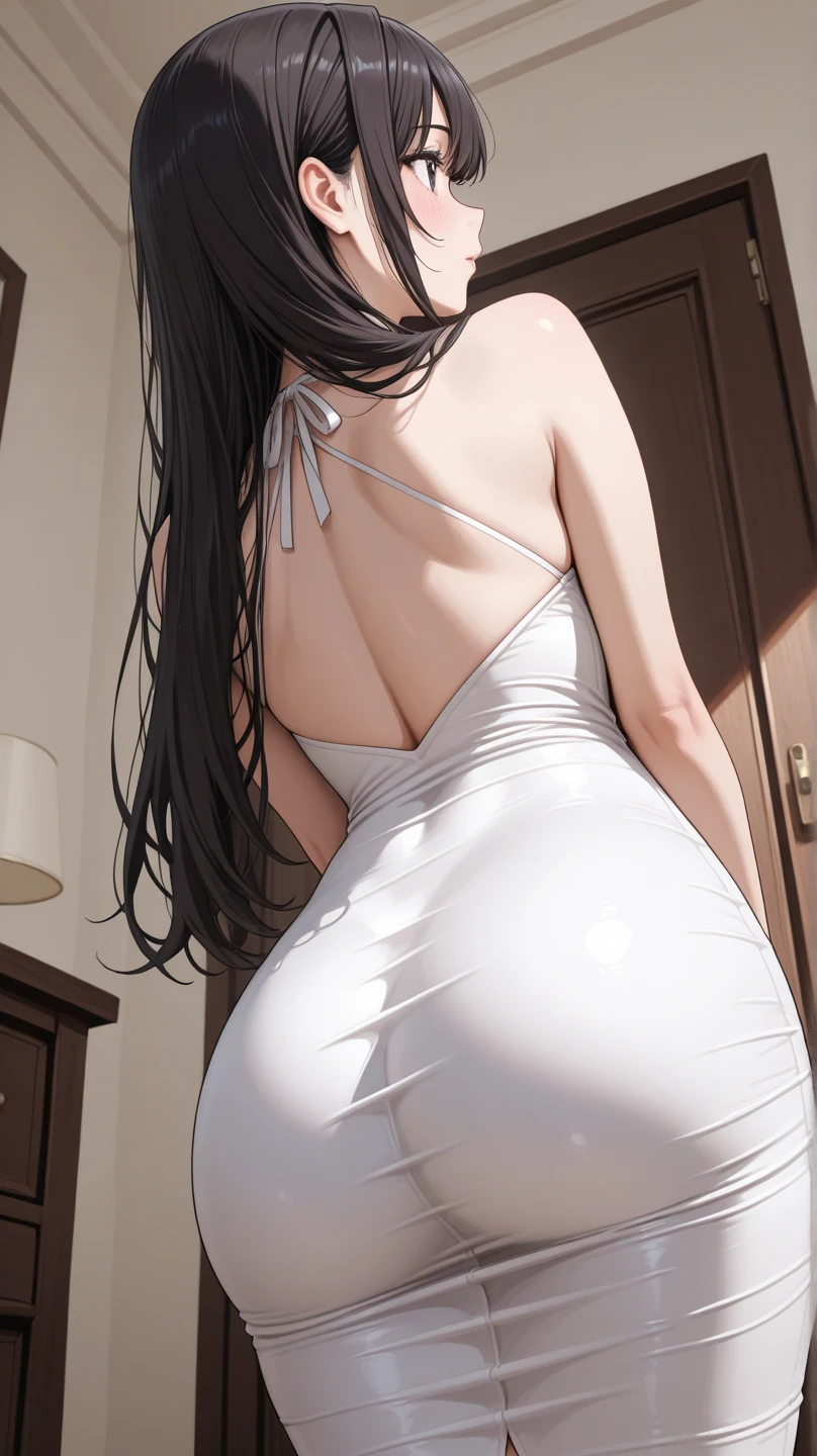 The stunning Chitanda Eru, purple eyes, black hair, Naturally straight hair, straight bangs, extremely refined, a girl,adult face,flowing long hair,Peerless beautiful girl, dreamlike,Slim,soft, (Sensual), (kawaii), dream quality,Show off your beautiful body,sexy pose,bright light,bare neck,????? ass,bare shoulders,Clavicle exposed,bare breasts,Bare thighs,bare toes,camel toe,snow white skin, delicate face, thin waist, soft curves, Real light and shadow, Ultra-fine, 4K, move naturally, ultra high resolution, (masterpiece:1.2, best quality), (Exquisite and beautiful eyes: 1.2), (Beautiful and delicate face)