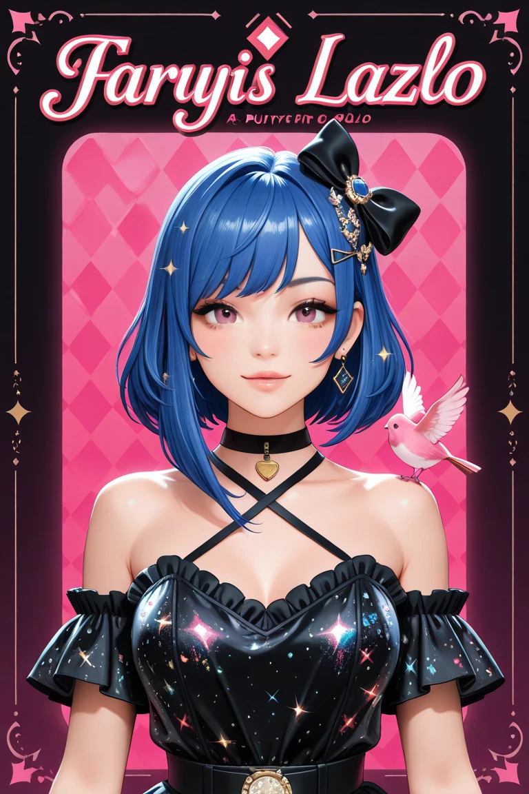 (Digital Art:0.2),(Highest quality),(masterpiece),Delicately painted face,She had a beautiful face.,Beautiful and exquisite blue eyes,Gothic Fashion,((Black and blue costume)),(Beautiful silky blue hair:1.2),Cinema Lighting,Abstract,Beautiful artistic illustration、Character portrait、Facing forward、vtuber