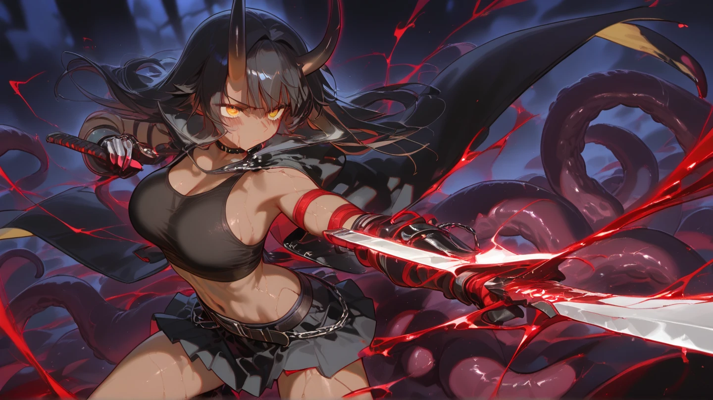 Highest quality、Anatomically correct、Black wings grow、disaster々Cool atmosphere、beautiful、One woman、devil、Female Demon King、Dark Places、Dark Skin、High-pressure attitude、An evil look、It has a tail、Staring at this、 Dark Background、naked、Mature Woman 、With legs apart、 No clothes、Crouching、Facing forward、Leg spread、Sticking out tongue、全naked