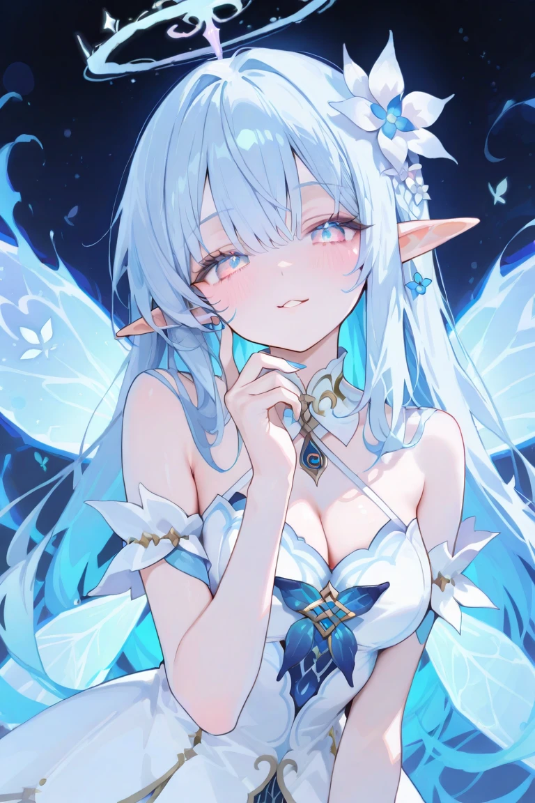 1girl, beautiful, fairy wings, intricate design, intricate clothing design, beautiful long dress, (character sheet), ((white background)), (no text)