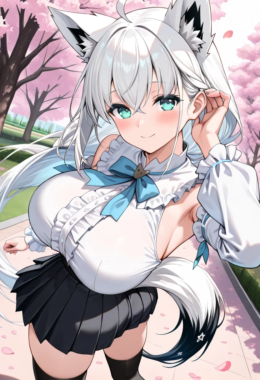Very cute sister，(Large Breasts:2)，Card issuance，Perfect body，(Long purple-gray hair)，(Hands on knees:1.3)，(Blue-green eyes)，High Detail，high quality，(White sleeveless shirt:1.5)，(Navel exposed:1.5)，(Exposing breasts:1)，(red plaid skirt)，Shy，(There are small braids on both sides)，Fine finger detailing