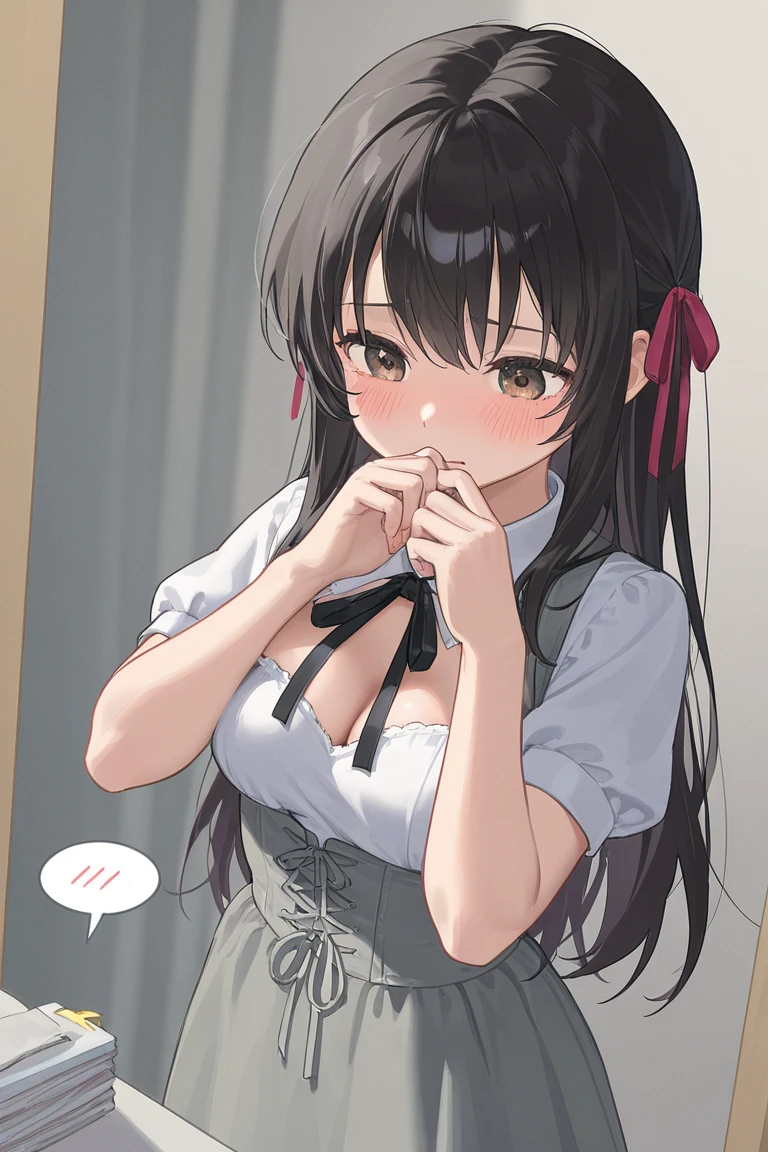NSFW:1.9. Mature women Blowjob:2.4 Open your mouth wide and take the penis in your mouth:2.4 Anime drawing with vivid colors Tall woman:1.9. White collared sleeveless shirt Black Skirt White underwear boobs Big breasts, sweat, troubled face, glaring, wrinkled brow, tears, flushed cheeks, night:1.3 Apartment bedroom, white sheets, short black hair, ponytail:1.9 Straight hair, bangs swept to the side:1.9 Red hair tie, narrow eyes, brown eyes, tall, strong-willed, beautiful