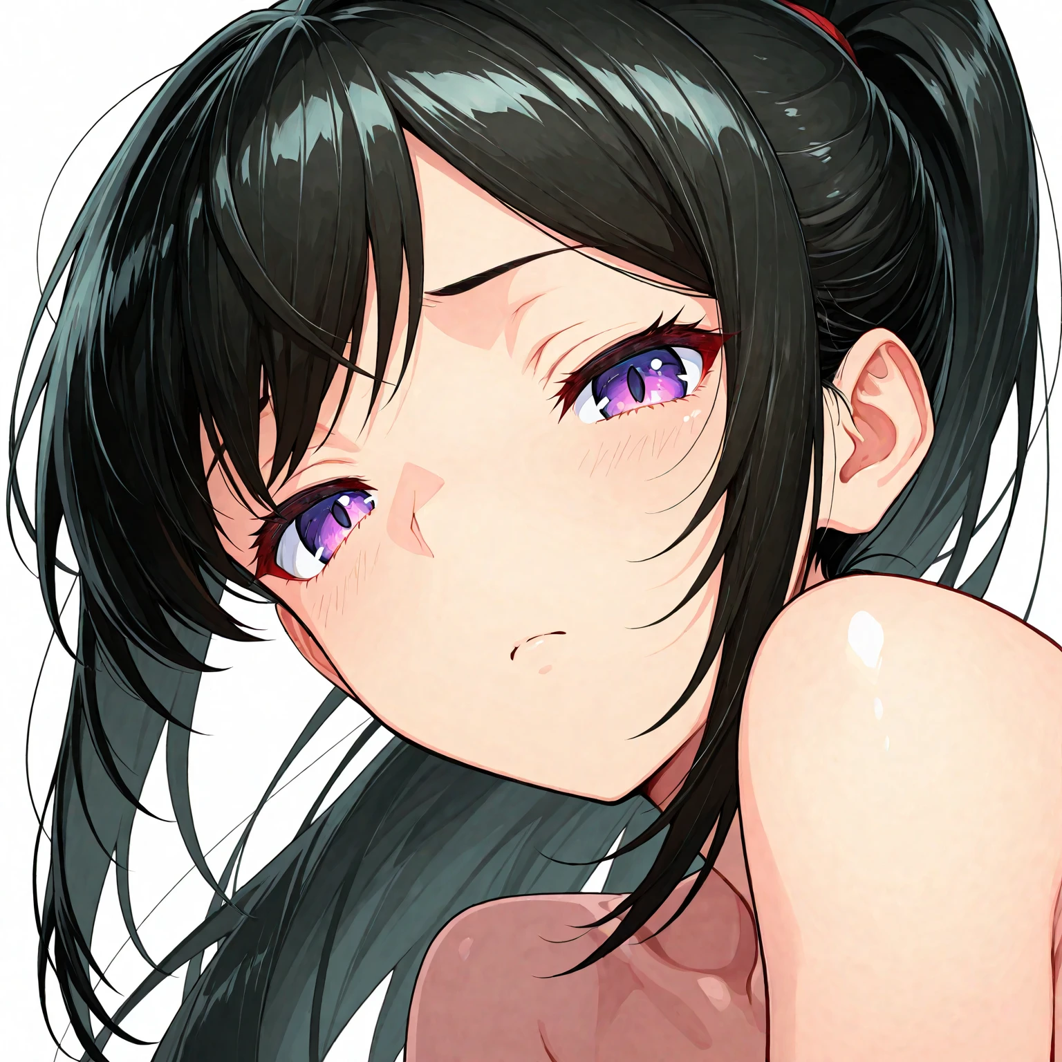 Ushiwakamaru、Detailed Description、high resolution、One Girl、Slender、Black Hair、long hair、(blush)、Troubled face、White bra、White panties、Leaning forward、Looking up、belly button
