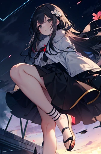 solo, 1girl, looking at viewer, , homura akemi, magical girl, closed mouth,black pantyhose,miniskirt,(((lift skirt,lace panties))),,,night,outdoor,angry