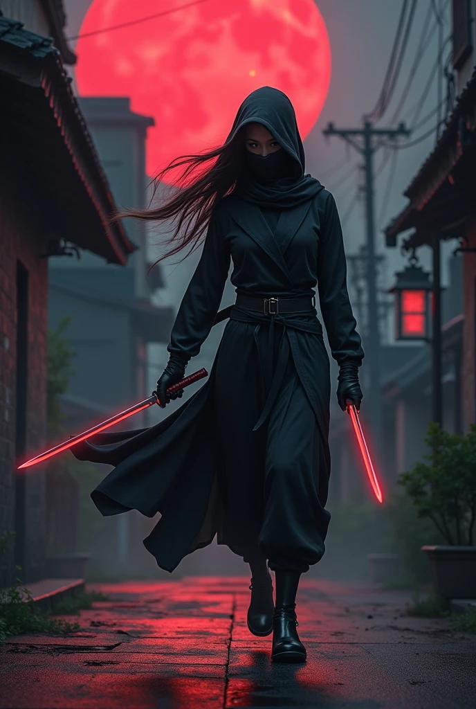 Full body shot, best quality, masterpiece, highres, 1 chinese-indonesian girl, proper muslim hijab, weaing mask, futuristic urban area,Beautiful face, wielding lighsaber, tyndall effect,photorealistic, dark studio, rim lighting, two tone lighting,(high detailed skin:1.2), 8k uhd, dslr, soft lighting, high quality, volumetric lighting, candid, Photograph, high resolution, 4k, 8k, Bokeh