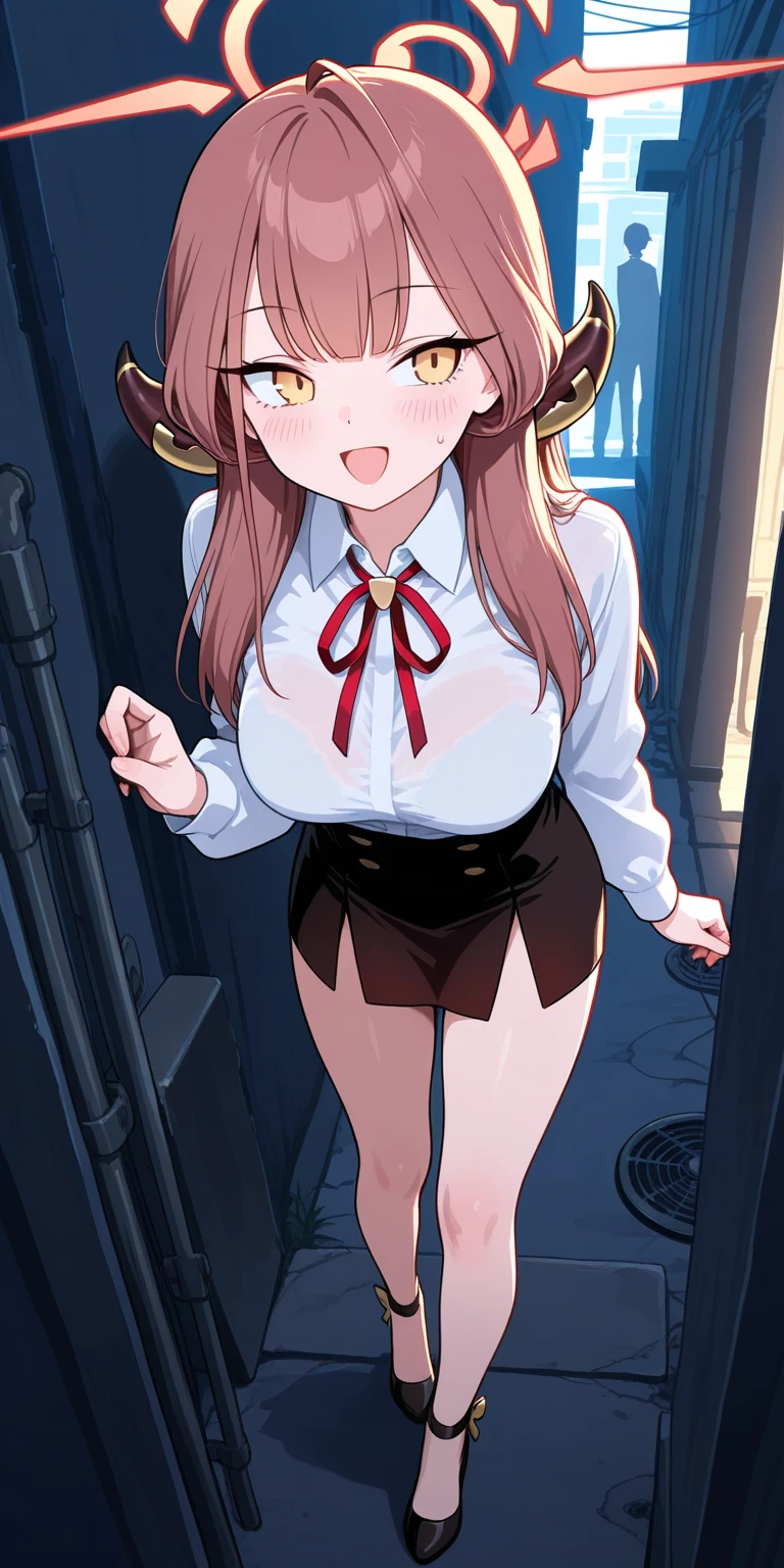 ((masterpiece, best quality)),high resolution, ultra detailed,8k,16k, detailed background, perfect lighting,detailed beautiful eyes,1girl,solo,nsfw,embarrassed,blush,look at viewer,steam,sweat, show off pussy, bottomless,fisheye lens,(from above:1.1)
standing,(cowboy shot,from front,skirt lift:1.4),naughty smile,in heat,wavy mouth,open mouth,(slender,kawaii,tiny),(shirai_kuroko,brown eyes,kawaii,brown hair,long twintail,flat chest,highlight in eyes),future city,white shirt