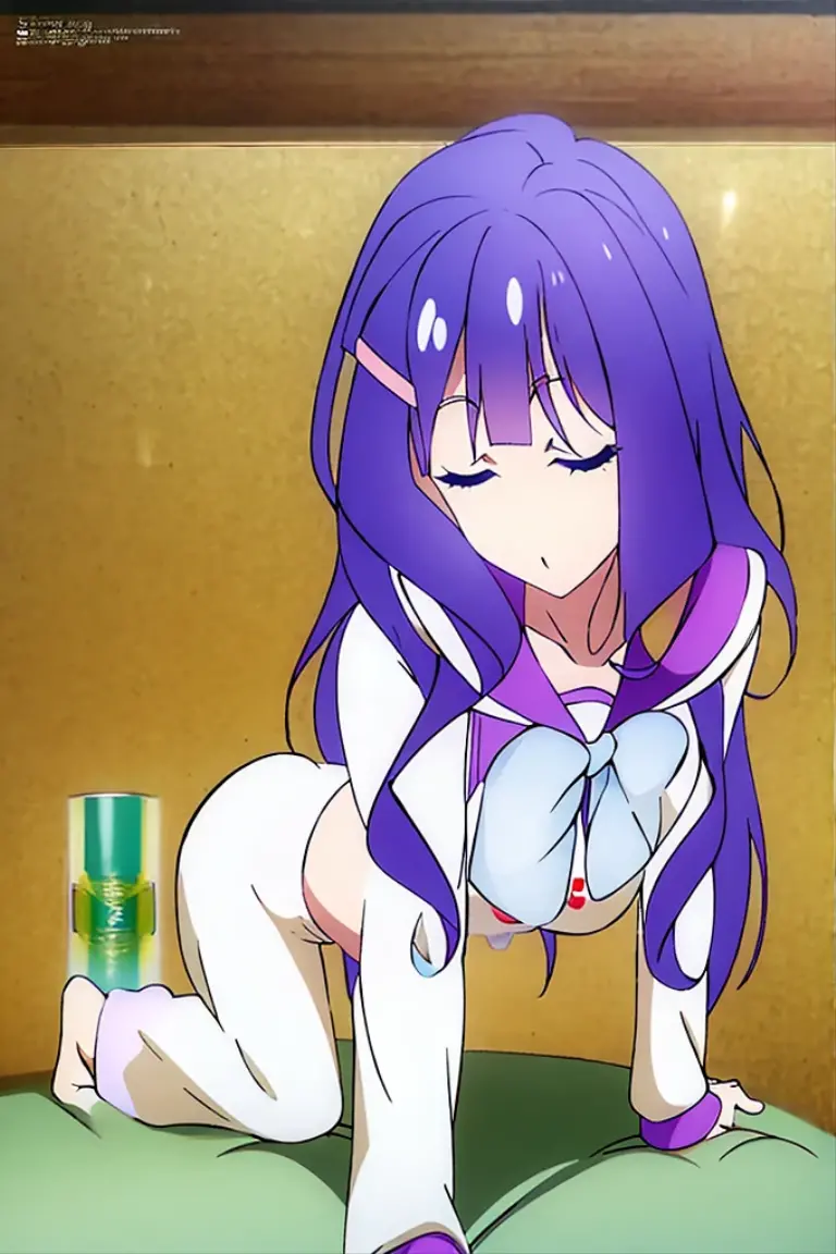 1girl, nsfw, furuderika, long hair, purple eyes, blue hair, blunt bangs, empty eyes, large breasts, nipple, Walking, Hospital, frozen, wet, crying, Naked, (1girl) , solo, Blank look, Peeing, lactation, projectile lactation