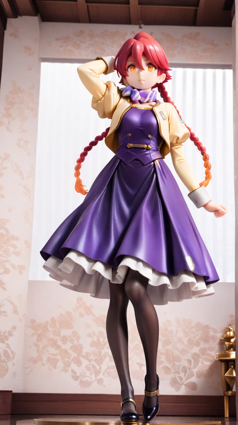masterpiece, best quality, 1girl, purple eyes, orange hair,maid headdress, maid,