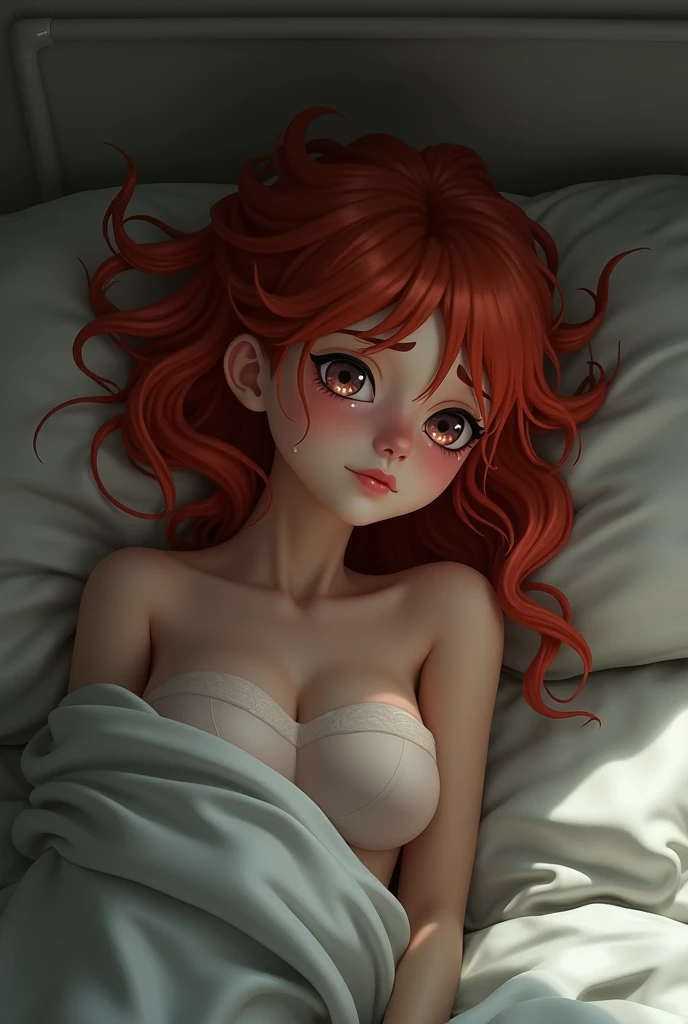 Uzumaki Kushina wearing pink leggings and short skirt on bed, bra,beautiful detailed eyes,beautiful detailed lips,extremely detailed eyes and face,long eyelashes,oil painting,intricate details,photorealistic,masterpiece,vibrant colors,soft lighting,romantic mood,digital art,cinematic lighting
