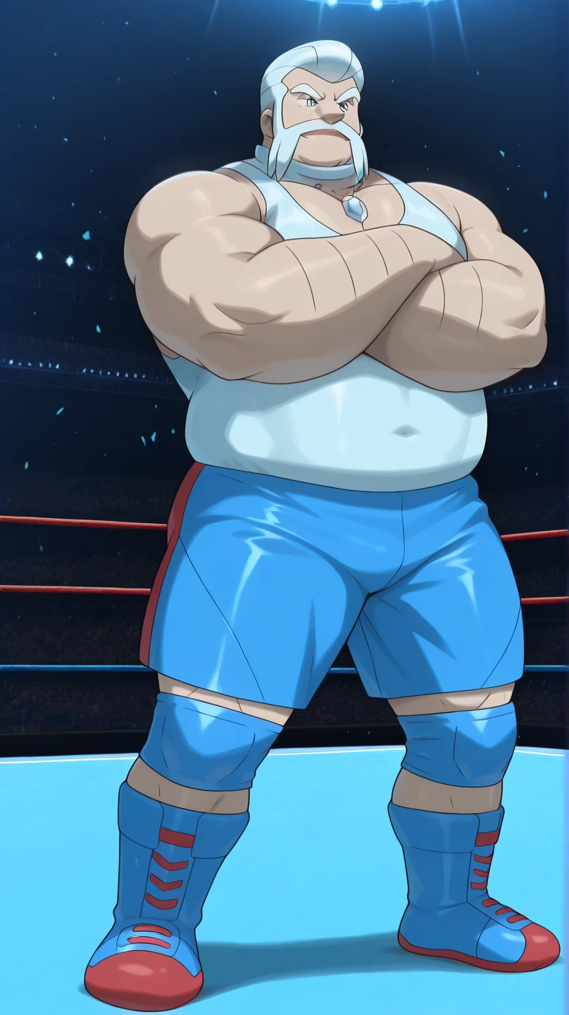 a smiling obese old man, big fat, detailed realistic portrait, sumo, 8k high resolution, perfect center, full view, realistic skin texture, wrinkled face, bald head, jovial expression, huge belly, fat, wearing shorts, high detail, masterpiece, (best quality,4k,8k,highres,masterpiece:1.2),ultra-detailed