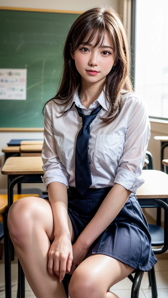 ulzzang -6500-v1.1, (Raw foto:1.2), (Photorealsitic:1.4), a beautiful detailed girl, ((a blond)), ((short-cut)), extremely detailed eye and face, beatiful detailed eyes, Ridiculous, unbelievable Ridiculous, huge filesize, ultra-detailliert, hight resolution, ighly detailed, top-quality, masterpiece, Kemomimi, ((Japanese girls' high school uniform)), illustratio, ighly detailed, nffsw, unification, 8k wallpaper, astonishing, finely detail, masterpiece, top-quality, Highly detailed ticker uniform 8K wallpaper, face lights、Cinematographic lighting、1girl in、sixteen years old、(witheout panties)、((dynamicposes)))、(camel's toe)、(half)、、(Crooked knees and legs sitting))