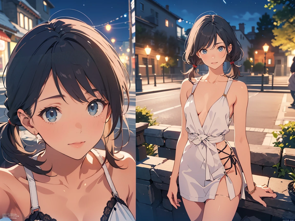 (highest quality:1.5,Cowboy shot:1.2),(perfect beautiful face:1.2),(perfect and beautiful posture:1.2),(Solo,Japanese girl),((messy short cut hair), (confused:1.3,embarrassed), shyness:1.1),((flat chest:1.4)),(open mouth,(simple White dress,stripe bra Panties),black hair,Looking away,(at the City alley:1.3,nearly the strip show theatre entrance),(scared expression,constricted pupils:1.3,tears), pov, (((pov hands:1.2, assisted exposure:1.3, pulled bra by another:1.3, undressed simple dress by another:1.3, undressing Panties by another:1.3))), shiny skin, oiled skin,embarrassed,(nipples slide),sticky with a lotion and sweat