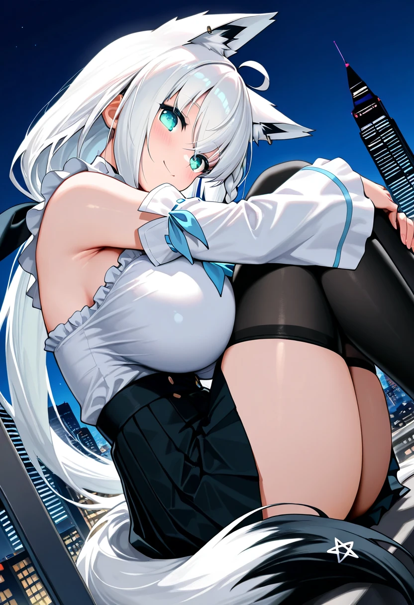 (tuxedo jacket), nude, lactation, (young girl), (black bunny ears), (huge round breasts)(big boobs), erect(large nipples)erection, narrow waist, belly button, small hips, (bare hips), (nude underbody), (exposed vulva)(no panty), exposed(wet pussy)(spread labia)clitoris(pussy juice)urethra, (thin legs)(bare legs), (thin thighs)(M-shape), (silver ponytail)(white ribbon), (Highly Detailed CG Unity 8K Wallpaper) (Better Quality) (Better lighting)