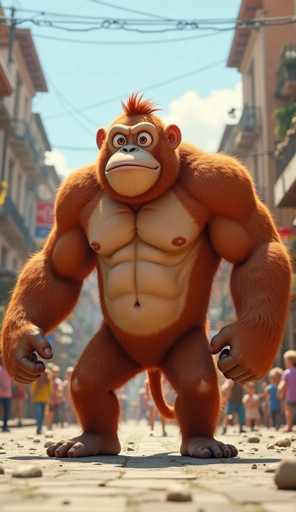 Wrestler, Donkey Kong, full body, brown, wearing brief,  cinematic still, cinemascope, (best quality, masterpiece), very aesthetic, perfect composition, intricate details, ultra-detailed, vivid colors