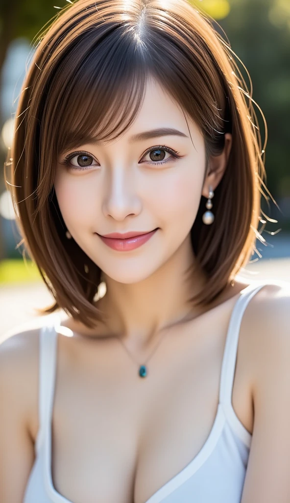 One Girl, (Dress in trendy fashion:1.2), (RAW Photos, highest quality), (Realistic, Photorealistic:1.4), Tabletop, Very delicate and beautiful, Very detailed, 2k wallpaper, wonderful, In detail, Very detailedな CG Unity 8K 壁紙, Very detailedな, High resolution, Soft Light, Beautiful detailed girl, looking at the camera、Very detailedな目と顔, Beautifully detailed nose, Beautiful fine details, short hair, small, White background、Background is white、Cinema Lighting, Perfect ???????, Slender body, smile, 