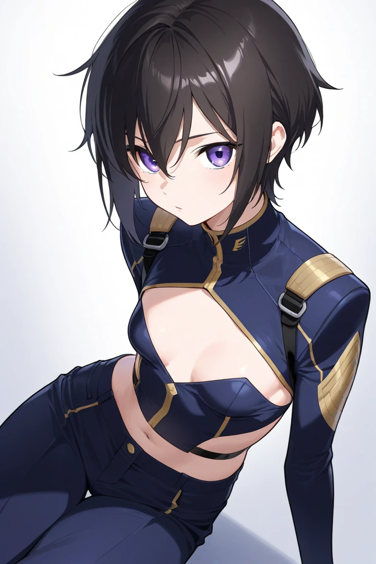 ((8k resolution))、((highest quality))、((masterpiece))、((Very detailed))((((dramatic))), (Anatomically correct)、The depth of the object being written、Looking at the camera、one person、one personのJK、front、Black Hair、long twin drill、Stir up、Gold earrings、Purple eyes、Half closed eyes / Bad mood 、(theme、whole body:1.1), Scorpion、Scorpionの鋏、Scorpionの尾、White Background