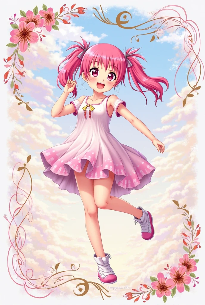 An 1 girl, ANIME STYLE BOKU NO HERO ACADEMY, Her clothes are very revealing, peachy pink eyes, pastel pink hair, short with a cloudy tone, some pink boots, She has pink cheeks just like her lips